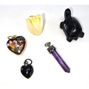 Assorted Jewelry Pendants Set Amethyst Enamel Heart Charms Tortoise Rose li608